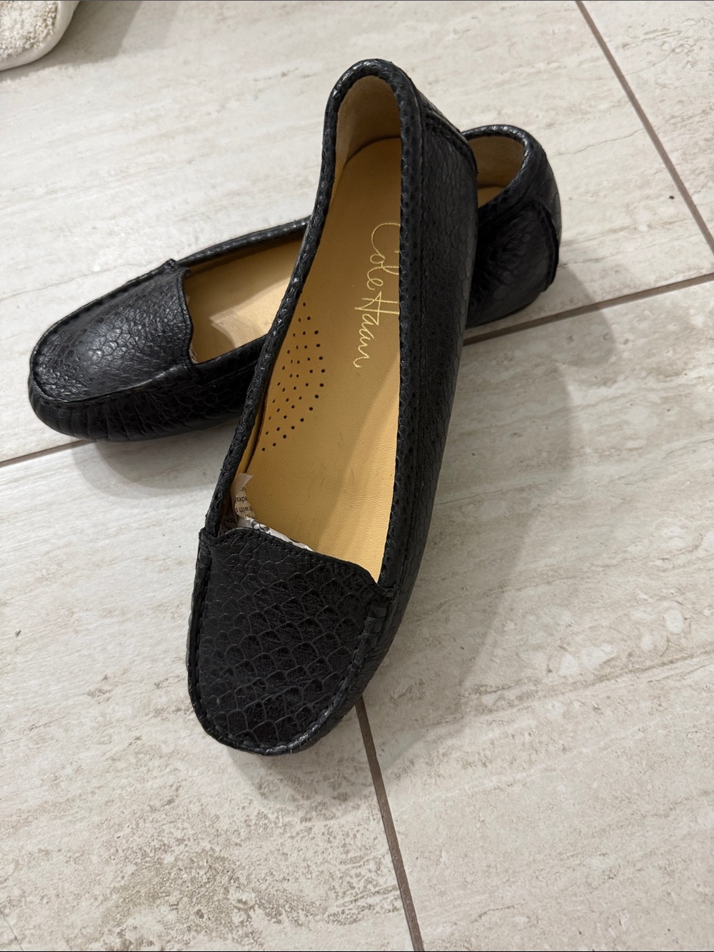 Cole Haan ladies size 6  Black Textured Slip-On Moccasins with Nike air